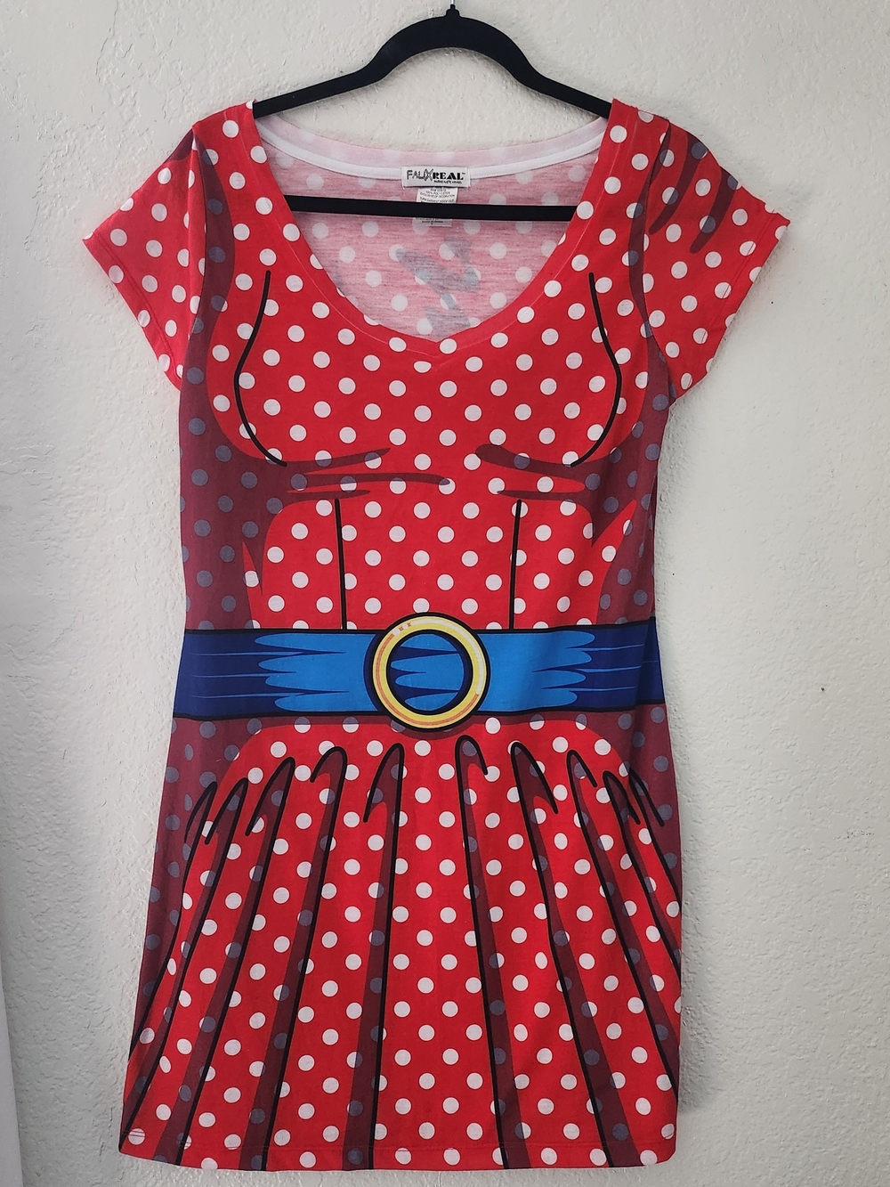 ​Faux Real Cartoon Minnie Mouse Polka Dot Costume Dress Red White Medium Size.